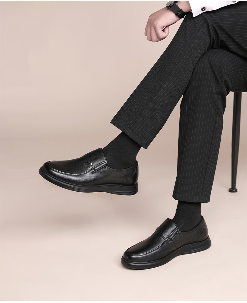 Hongqingting Brand Men's Shoes, Top-Grain Leather Casual Shoes, Men's Business Formal Shoes, Dad Leather Shoes, WTA343351, Black, Size 41 4