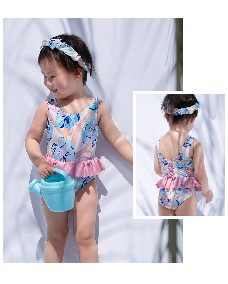 Yizi Children's Swimsuit, One-Piece Swimwear for Girls, Toddler And Baby Hot Spring Swimwear with Hair Tie, EZI20G061, 110cm 6