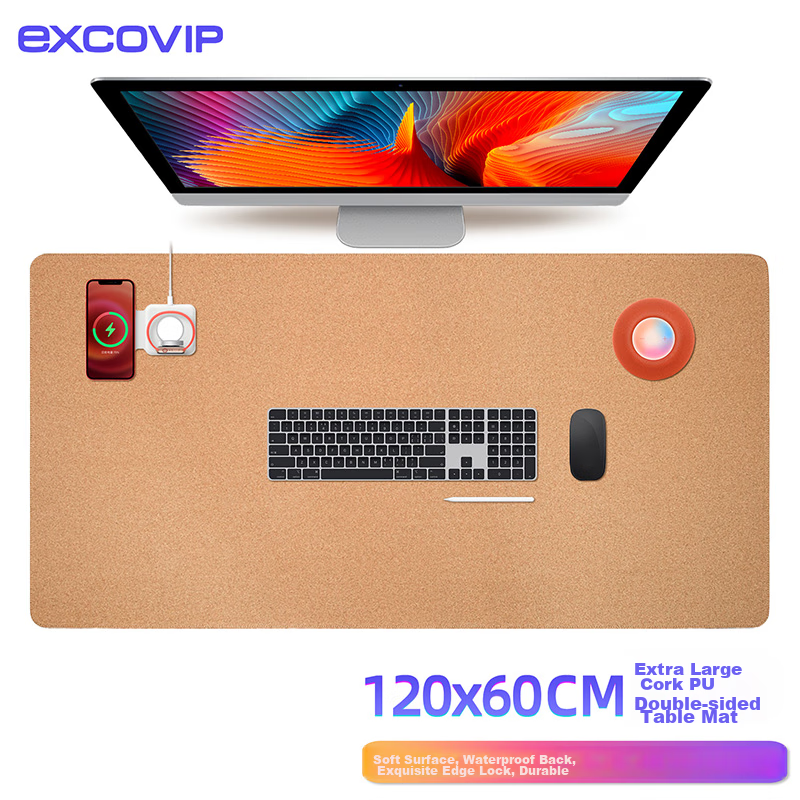 EXCO 1.2-Meter Cork Waterproof Leather Mouse Pad, Extra Large Computer Desk Mat, Leather Table Cover, Oversized Gaming Keyboard Pad, Charm Blue 9779 4