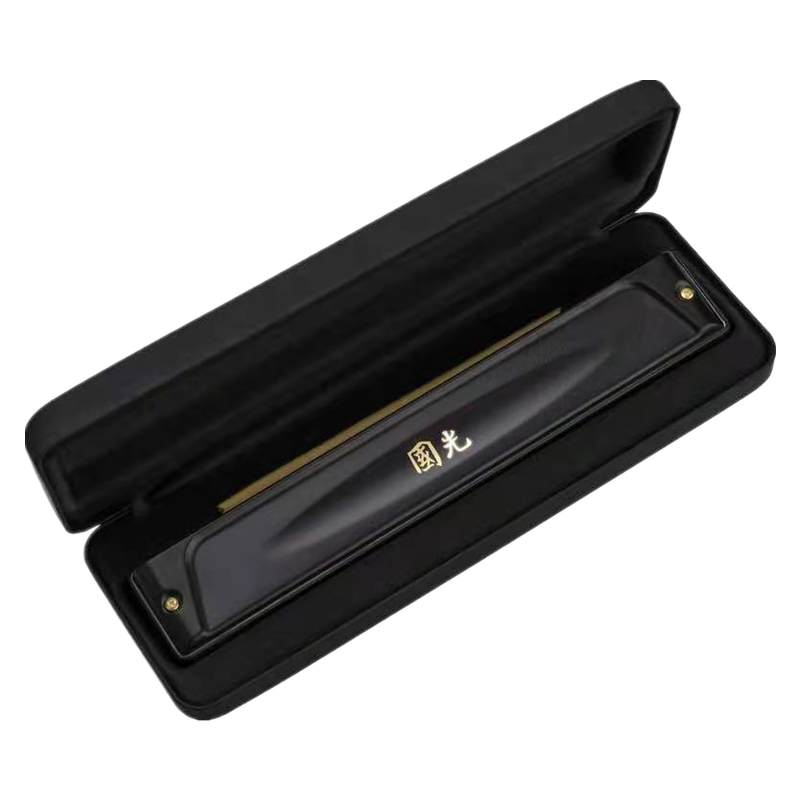 Guoguang 28-Hole National Dream Professional-Grade Heavy-Weight C Key Harmonica (Athens Black, Recessed, Eyeglass Case)