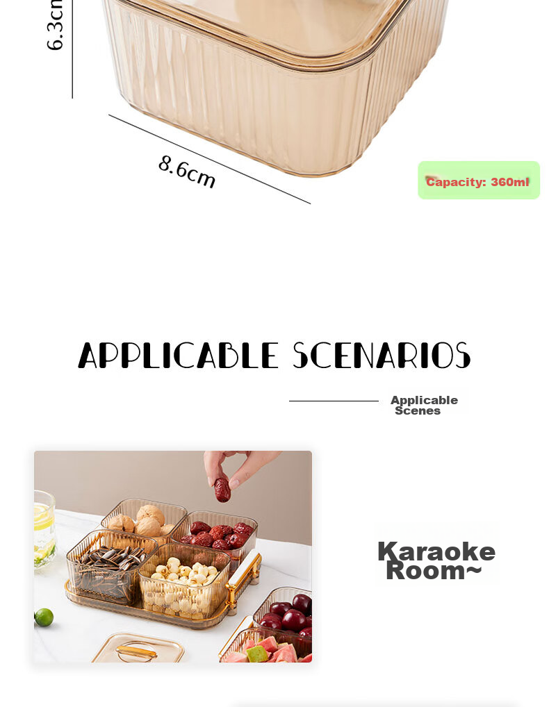 BJ Fruit And Nut Dish with Lid, High-End Divided Plate for Home Use, Candy Snack Luxury Dessert Tray, 6 Compartments, Champagne Color 14