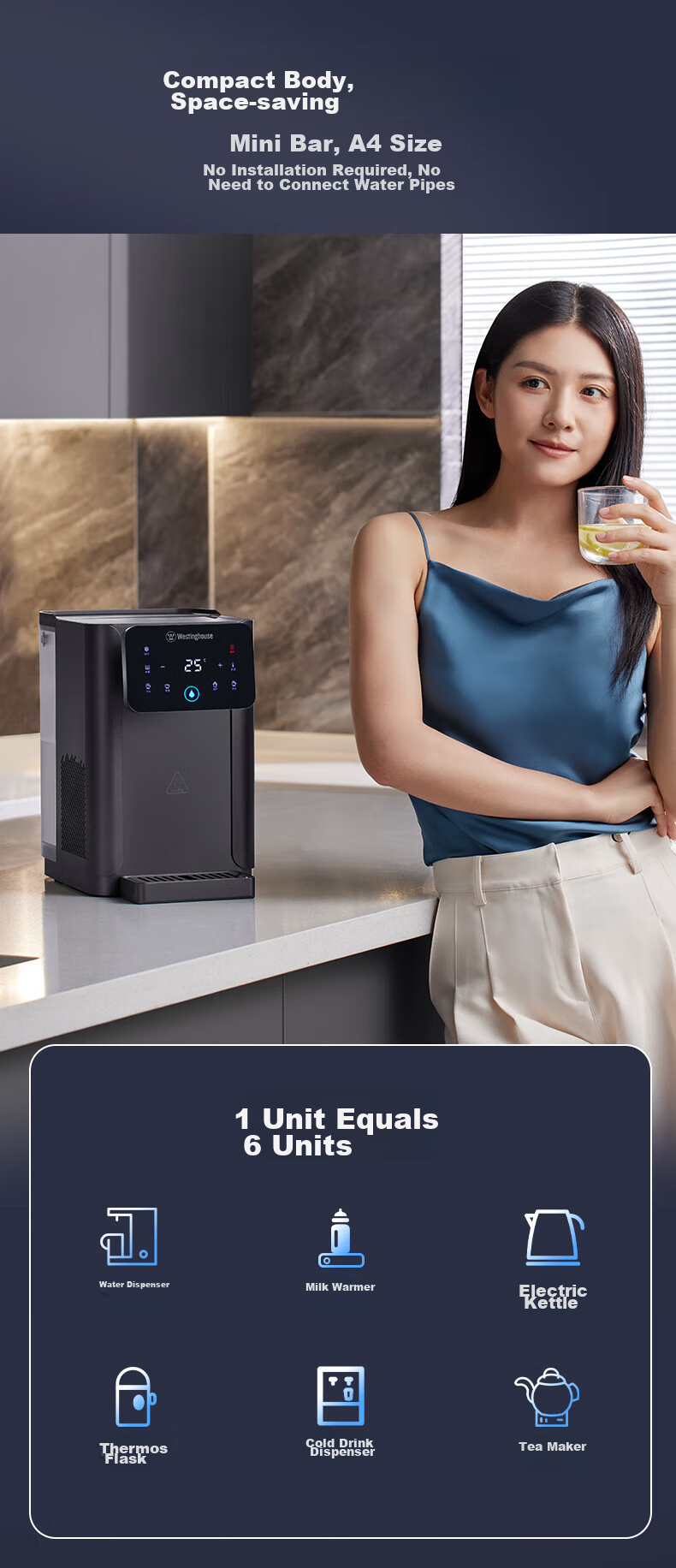 Westinghouse Instant Cooling And Heating Water Dispenser Manhattan Compact Home Water Dispenser for Milk And Boiling Water Office Living Room Desktop Tabletop Hot And Cold Water Dispenser W4S Pro 12