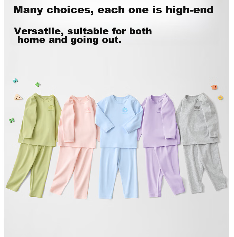 Beitaisi Children's Autumn Underwear Set, Baby Pure Cotton Thermal Underwear, Infant Autumn Clothing Set, Solid Color Style, Cat Belly Cotto 17