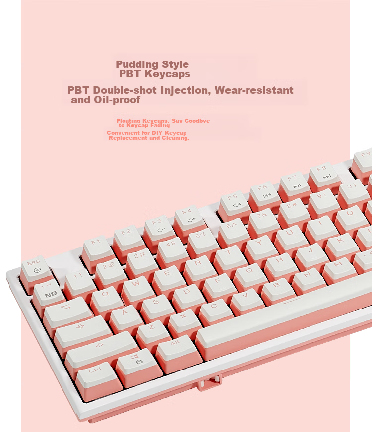 Hyeku X3 Wired/wireless 2.4G Dual-Mode Gaming Mechanical Keyboard, 87 Keys, PBT Keycaps, Kaikhua BOX New Switch, Peach Bubble Water, Kaikhua Rose Red Switch with Clip And Wrist Rest 11