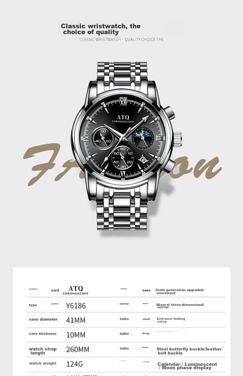 ATQ Swiss Quality Watch for Men, Business Mechanical Style with Luminous Steel Band, Light Luxury New Year Valentine's Day Gift for Boyfriend Or Husband 6