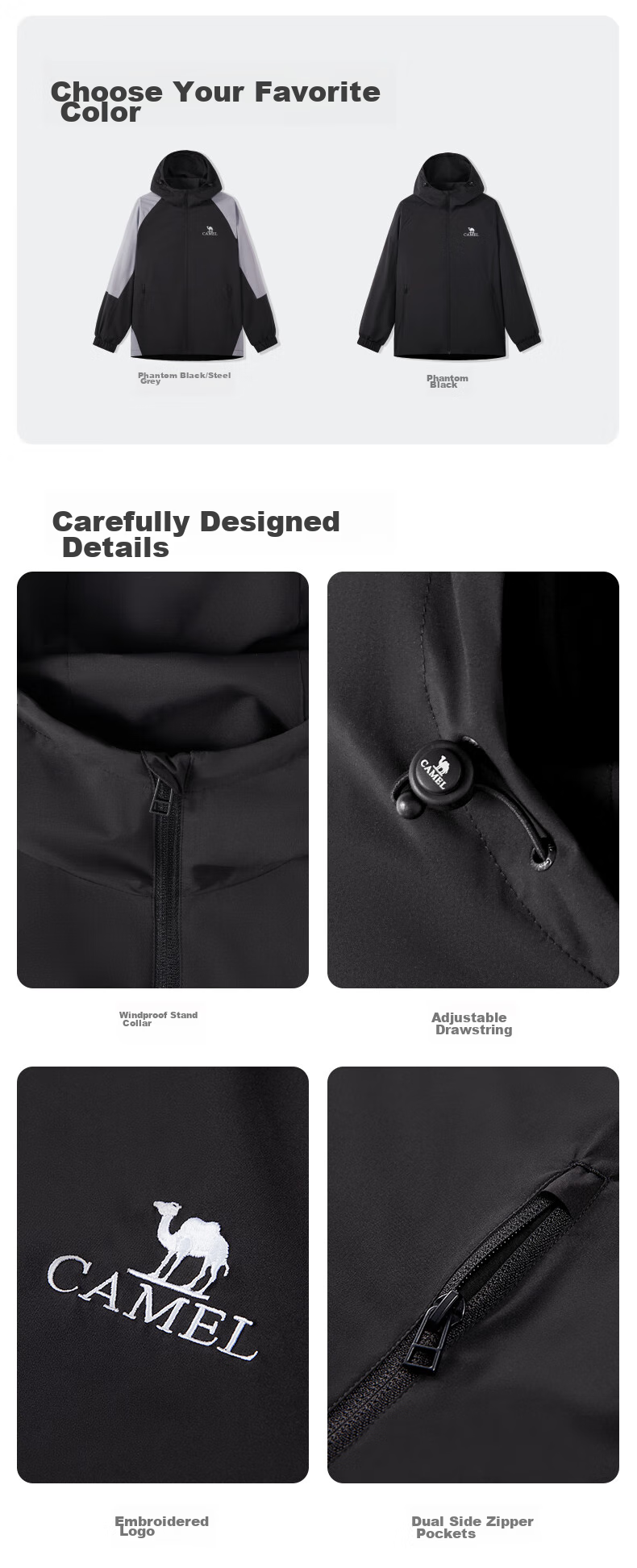 CAMEL Outdoor Sports Jacket for Men, Hooded Windproof Trendy Youth Hiking Coat, Spring And Autumn Season, M34BAKI098 17