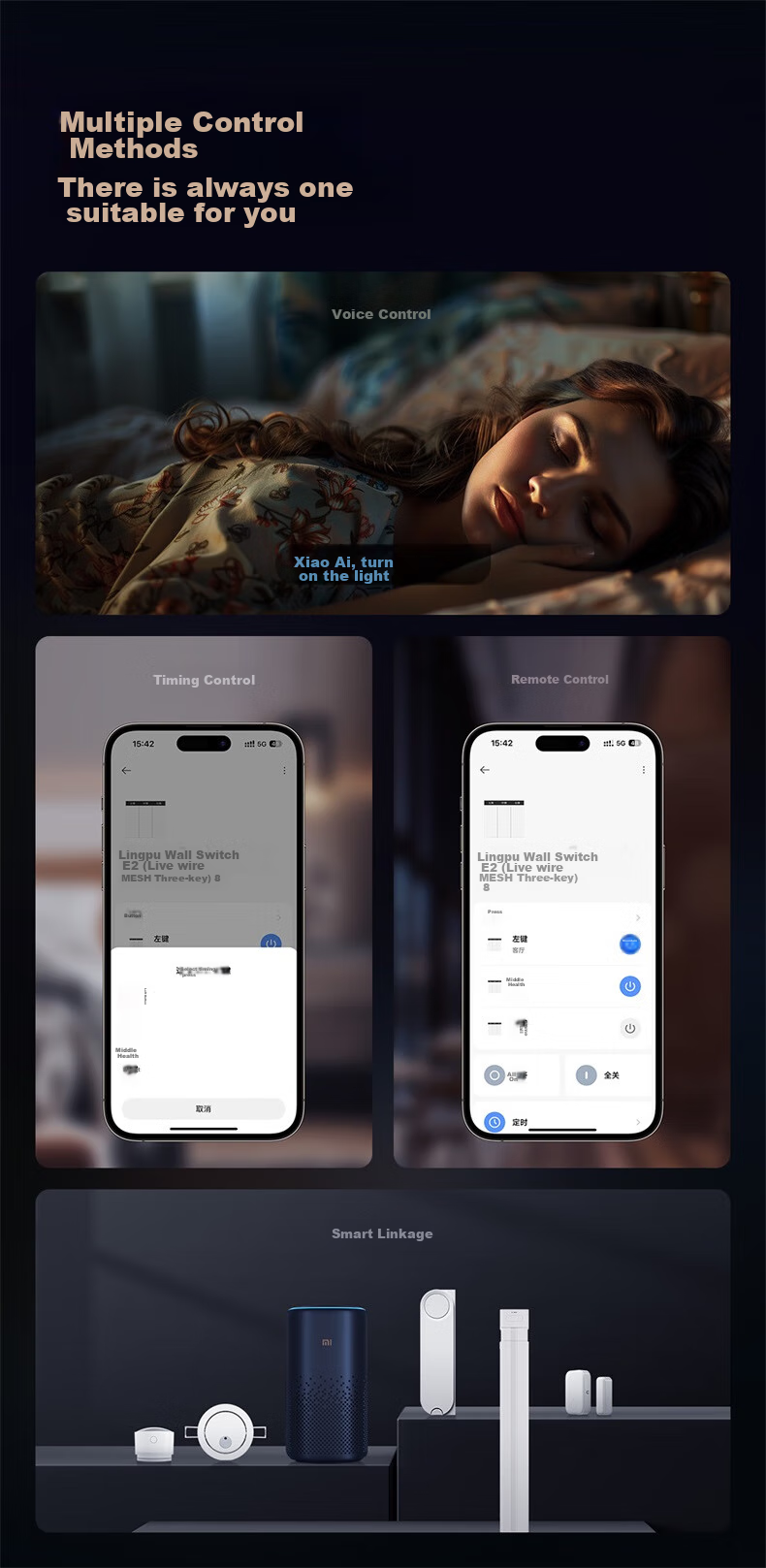 Linptech Smart Screen Switch E2 Lite Customizable Button Names Integrated with Mijia APP Zero Fire Three-Button White 10
