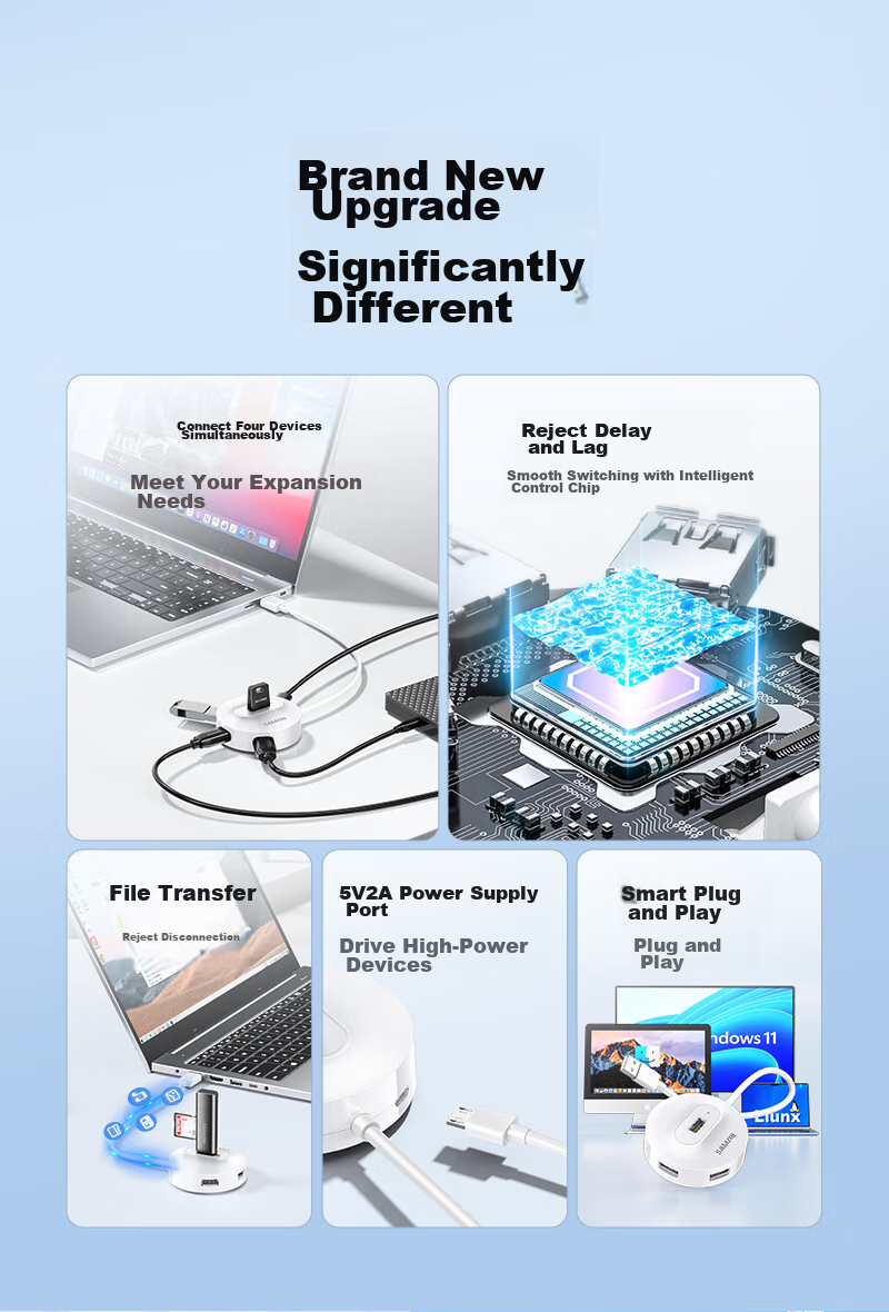 SAMZHE USB2.0 Hub with 4 Ports, Expansion Dock, Laptop And Desktop Computer Multi-Port Adapter with Power Supply Port, 1 Meter White HB21-2 2