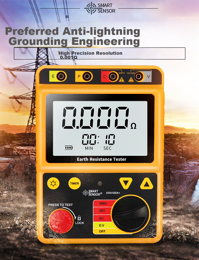 Xima AR4105A Ground Resistance Tester, Digital Lightning Protection Ground Resistance Meter 1