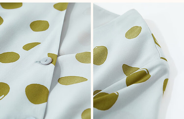 Dme [Waisted Tea-Length Dress], Summer V-Neck, Composite Silk Jacquard Yao Crepe Print, Flared Skirt, Button Decoration Dress 12