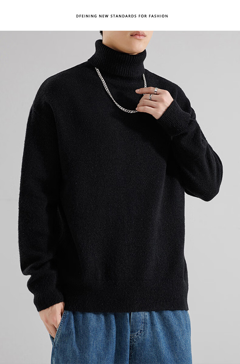 Dingfengbaoluo High Neck Sweater Men Autumn Winter Lazy Style Knit Loose Warm Base Shirt Top DFL55 Gray M 1