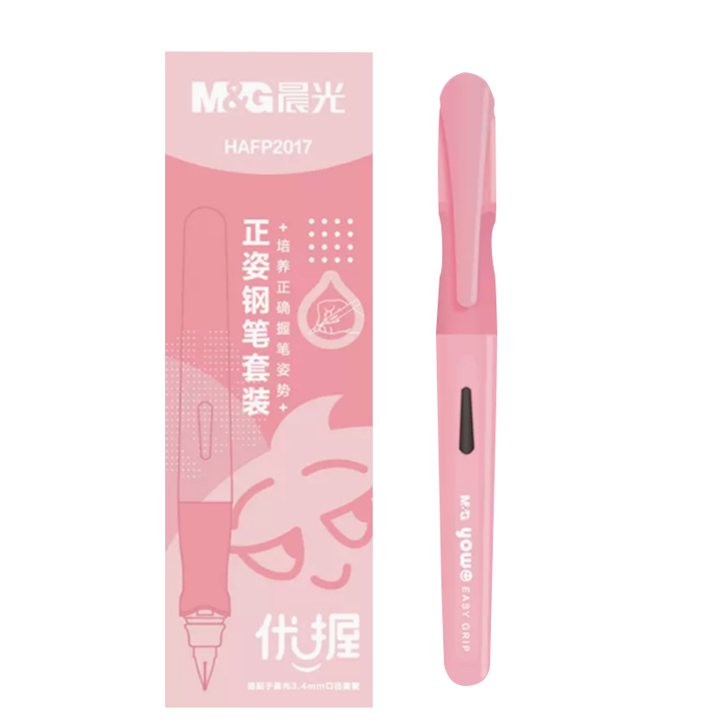 M&G Stationery Student Erasable Fountain Pen Set (1 Fountain Pen + 1 Ink Converter + 6 Ink Cartridges, 3.4mm Diameter) Pure Blue Ergonomic Grip, Children's Back-To Writing Pen, Pink HAFP2017