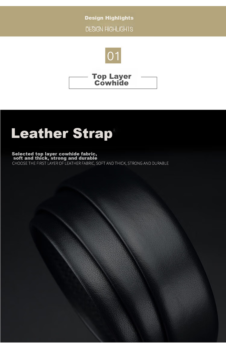 CROCODILE Leather Belt with Napa Texture, Men's Waistband without Pin Buckle, T2655 3