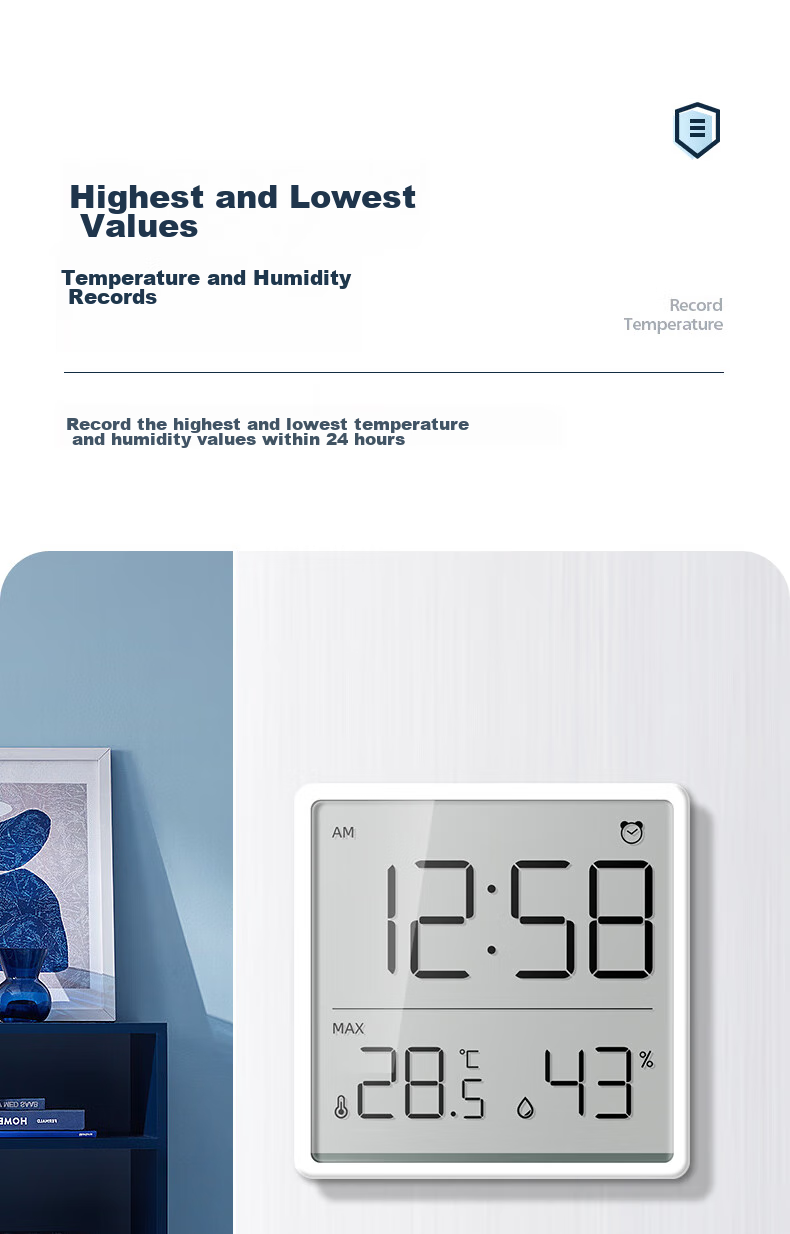 Mashi Temperature And Humidity Meter, High-Precision Color Screen Clock, Home Magnetic Wall-Mounted ABS Material Indoor Electronic Clock 10