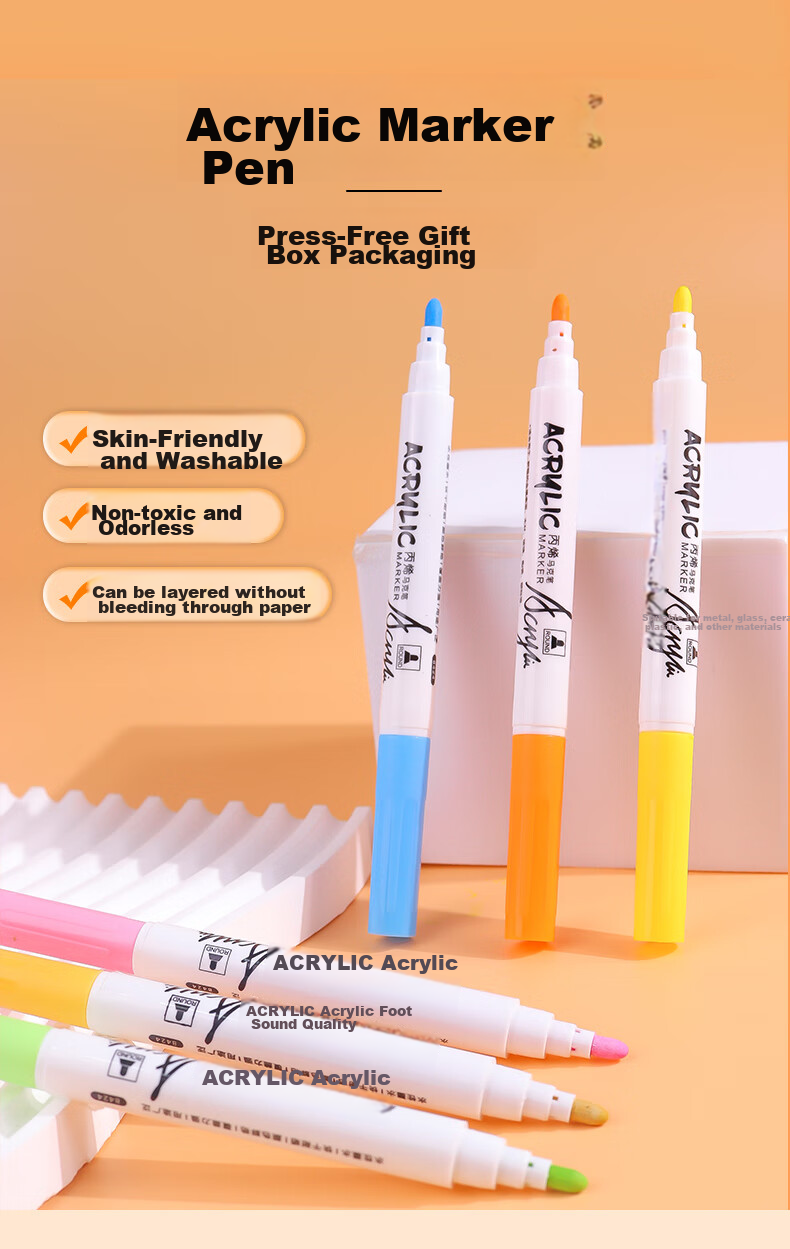Touch Fish No-Press Acrylic Marker Set, Waterproof Quick-Drying Large Capacity Doodle Pens DIY Drawing Colored Pens Guka Pens, Birthday Gift for Primary School Students Kindergarten Children, 12 Colors Art Educatio 1