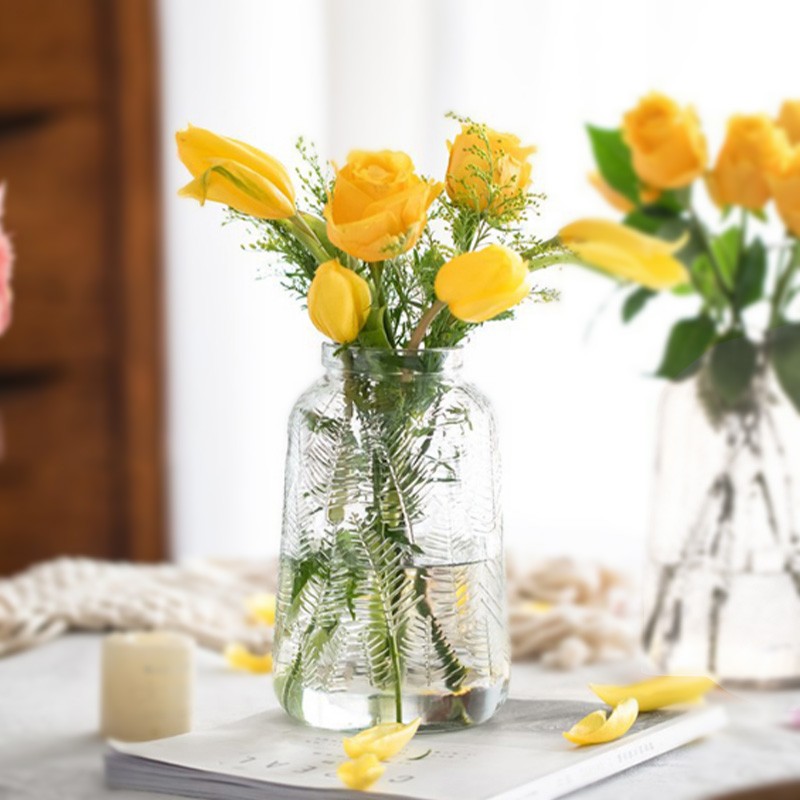 Jidukongjian Glass Vase, Flower Arrangement Vase, Hydroponic Plant Ecological Bottle, Transparent Desktop Vase for Living Room And Office Desk, Home Decor Ornament
