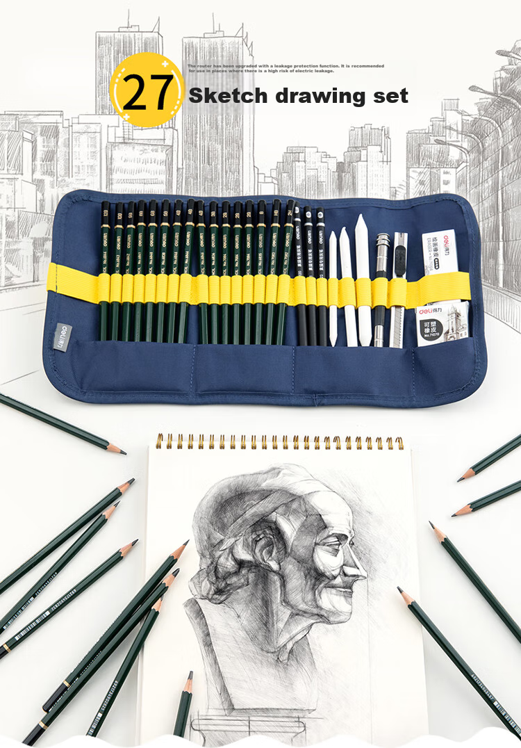 Deli Medium-Grain 12-Pack Boxed 58121 Art Sketching Charcoal Pencils, Graphite Pencils for Drawing, Professional Art Pencils, Hard Core Graduation Gift for Boys And Girls 1