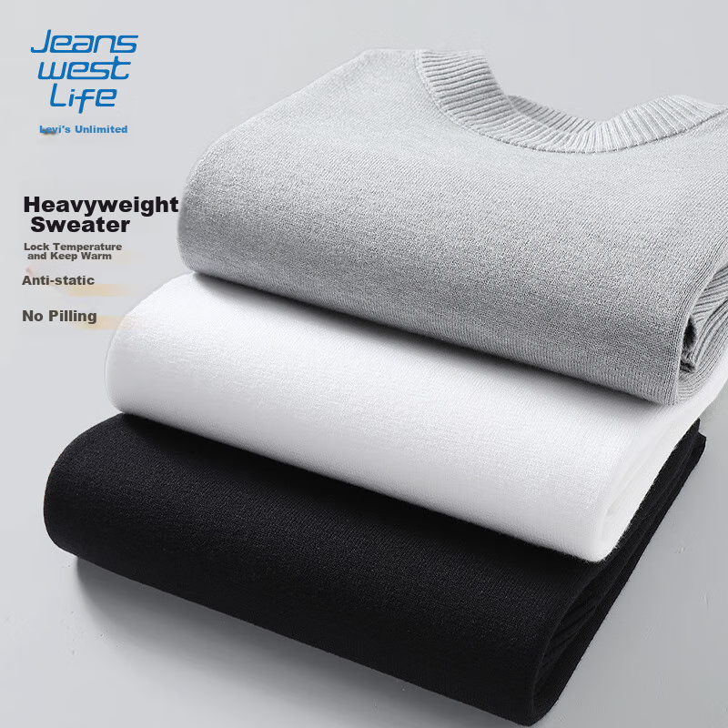 JEANSWEST LIFE Men's Knitted Sweater, Autumn And Winter Thick Warm Pullover, Solid Color Simple Style, Student Semi-Turtleneck, Thermal Inner Layer, Trendy