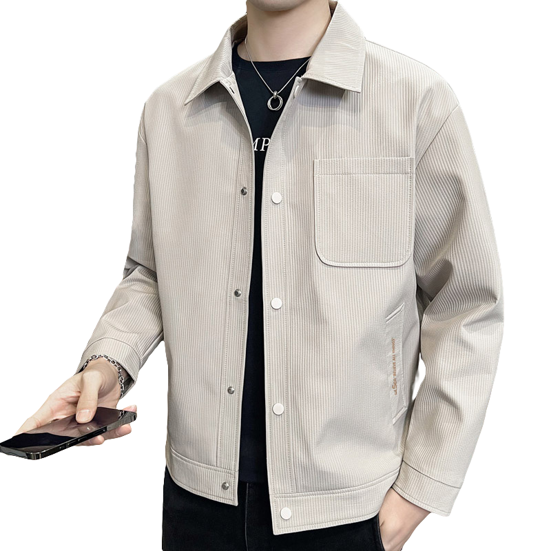 Pierre Cardin Jacket for Men, Spring Autumn Winter Korean Style Coat, Casual Lapel Top for Young And Middle-Aged Men, Khaki, XL