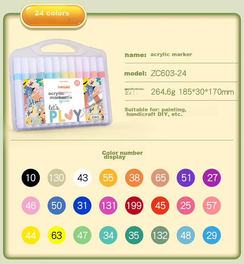 TRUECOLOR 36-Color Double-Ended Quick-Drying Soft Tip Acrylic Markers for Kindergarten, Elementary School Children's Art, Non-Translucent, Stackable Colors, Drawing Pens, Odorless, Alcohol-Free, 602 Watercolor Pens 11