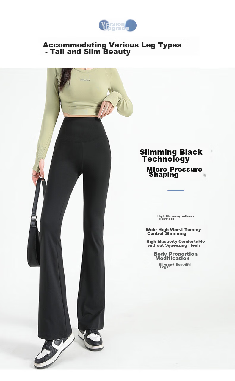 FitonTon Micro-Flared Shark Leggings for Women, High-Waisted Yoga Pants with Tummy Control And Butt-Lifting Effect, Suitable for Autumn And Winter Wear, Black, Size L 2