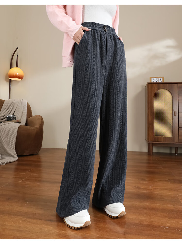 Dme [True Slim Wide-Leg Pants] High-Waisted Slimming Versatile Draping Straight Casual Trousers, Lazy Style Textured Floor-Length Pants 14