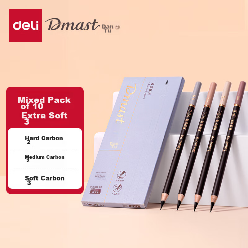 Deli Charcoal Pen Set (10 Pcs/box), Professional Drawing, Hand-Drawing Sketching, Soft Drawing, RK1, Graduation Gift for Girls And Boys