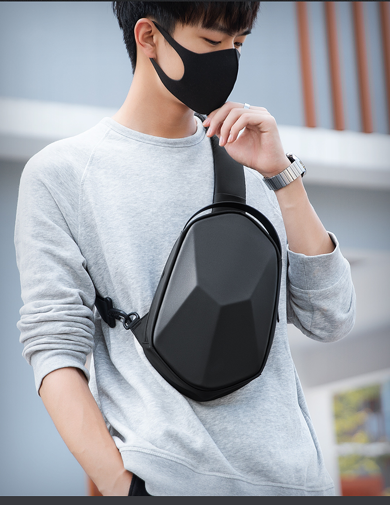 MARK RYDEN Chest Bag, Men's Sliced Three-Dimensional Crossbody Bag, Large Capacity, Personalized Shoulder Bag, Sports Hard Shell Bag, MR7507, Cool Black 3