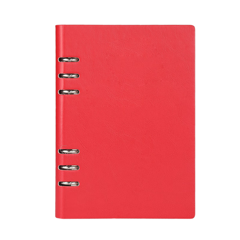 Xuchenwenju Leather Business A5 Red Loose-Leaf Notebook with 6 Rings, 100 Sheets 200 Pages, Office Meeting Journal, Detachable Thickened Diary, Customizable for Companies And Organizations