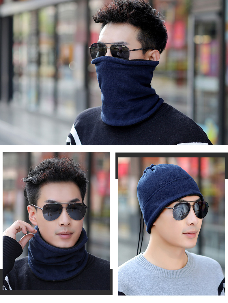 BWNK Outdoor Fleece Neck Gaiter, Pullover Neck Warmer for Winter, Multifunctional Cycling Balaclava, Black And Navy Blue, Reversible 6