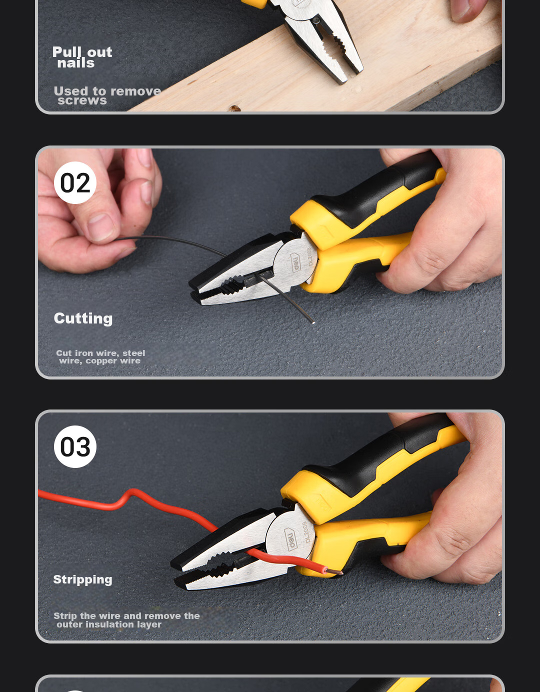 Deli Dual-Color Rubber Handle Pliers, Tiger Pliers, Multi-Functional Wire Cutters, Line Cutter, Electrician's Gripping Pliers, 8 Inches 7