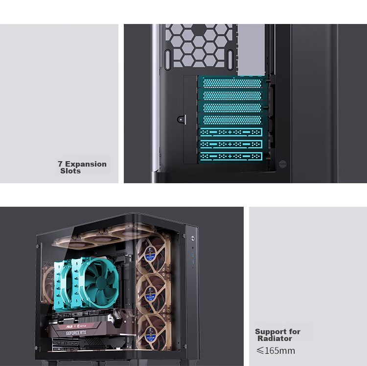 JONSBO TK-3 Black Curved Panoramic ATX Case (Dual 360 Radiator Support/ATX PSU/10 Fan Positions/Type-C Gen2 10Gbps+) 17