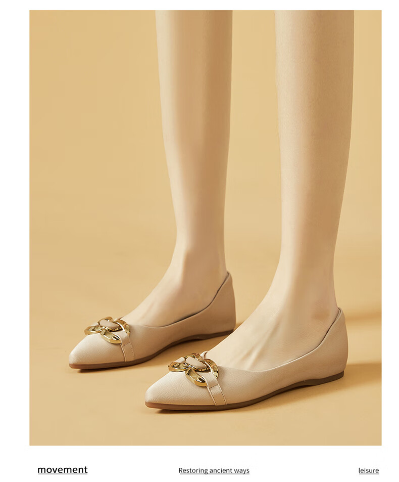 DAPHNE Flat Shoes, Soft Sole, Fashionable Women's Flats, Professional Commuter Shoes, Pointed Toe Loafers, 4623101057, Apricot Color, Size 39 10