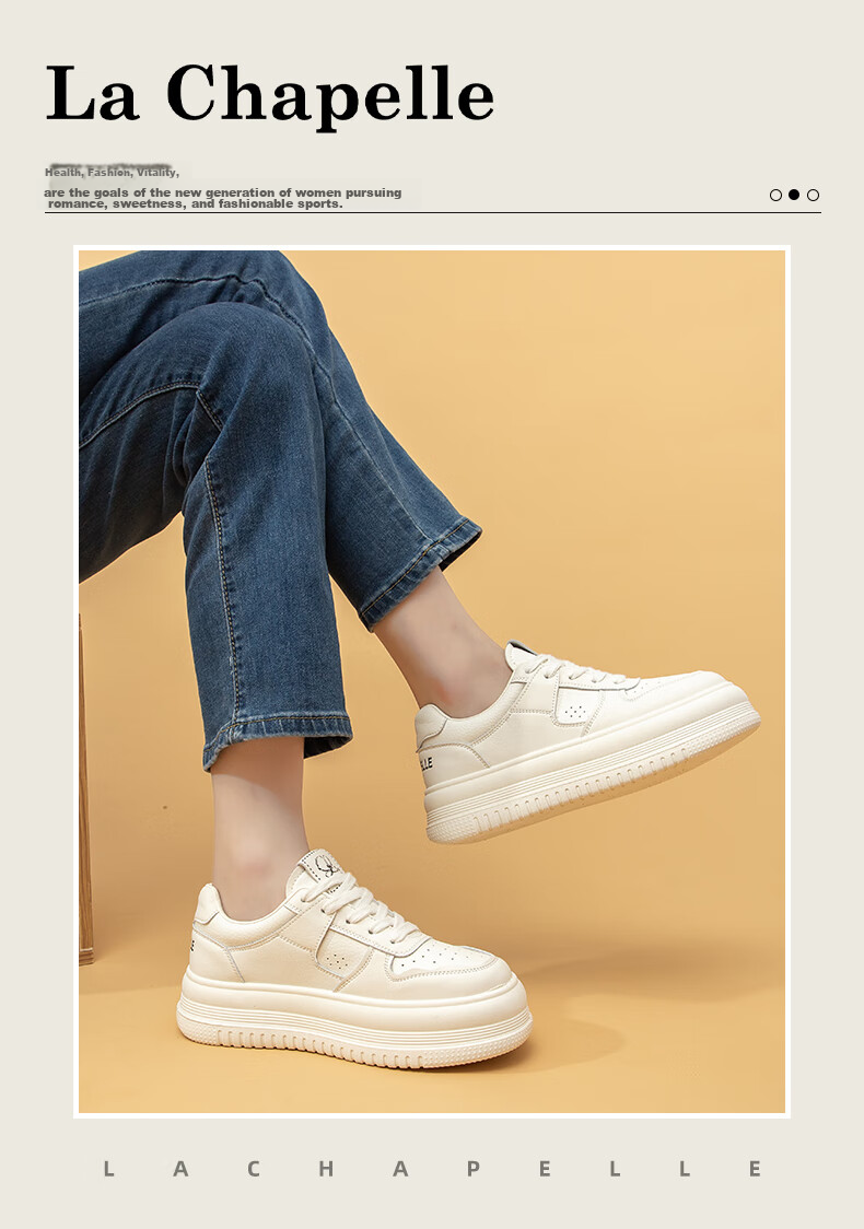La Chapelle Women's Sneakers, Thick-Soled Versatile White Shoes, Low-Top Casual Sports Shoes for Women-W7059, White And Black, Size 38 1