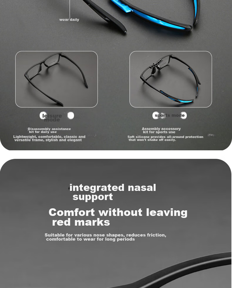 Cuntiandaofu Basketball Glasses, Anti-Blue Light Glasses, Outdoor Sports Protective Goggles, Non-Prescription Glasses, Black Frame with Blue Temple + Sports Nose Pads 11