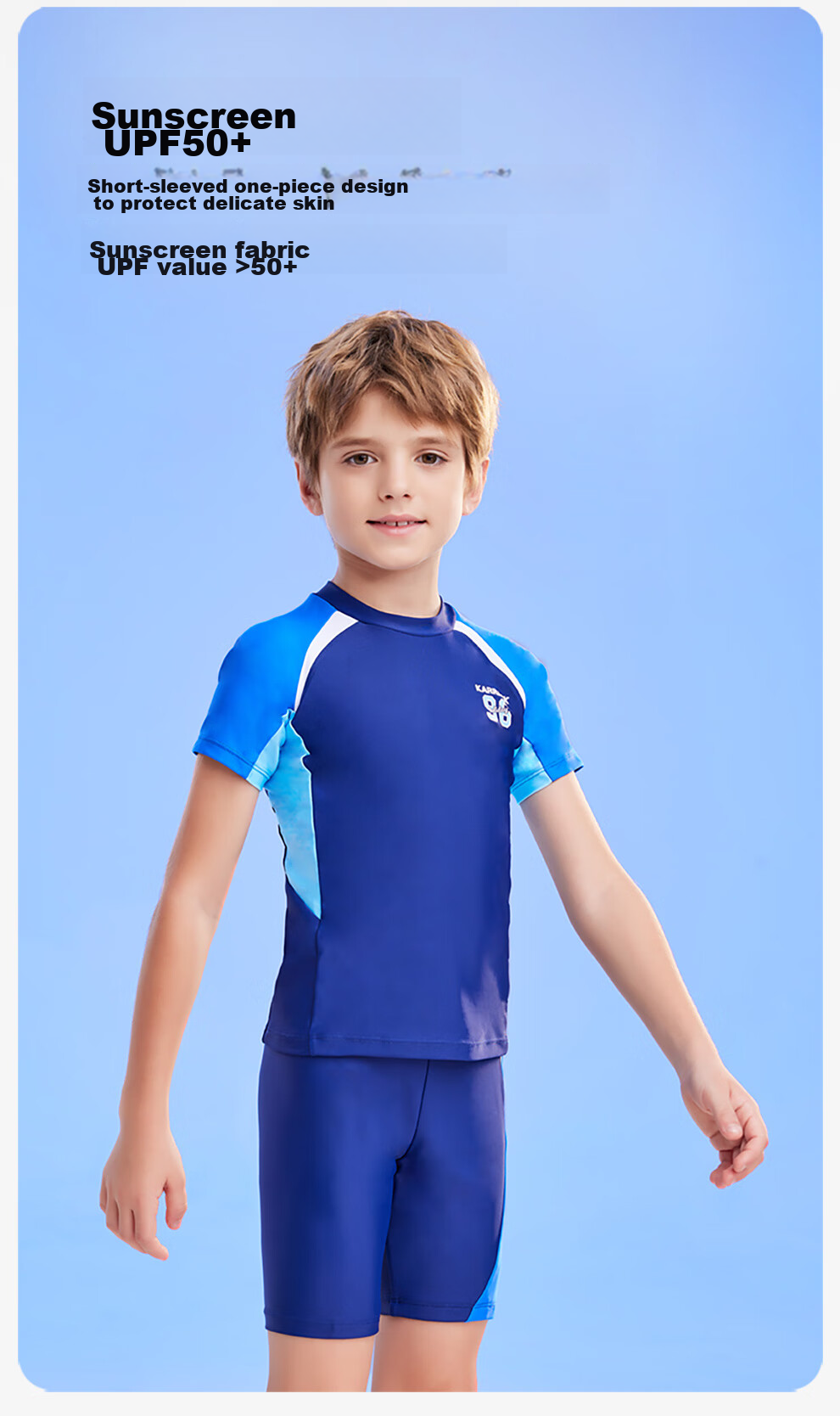 ZOKE Children's Swimwear, Student Sun Protection, Boys' Two-Piece Short-Sleeve Shorts, Beach Water Play Swimsuit, 119503503 2