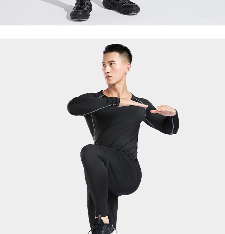 Fandimu Sports Set for Men, Three-Piece Fitness Outfit, Tight-Fitting Shirt for Running, Basketball, Badminton, Quick-Drying Breathable Weight Loss Wear 22