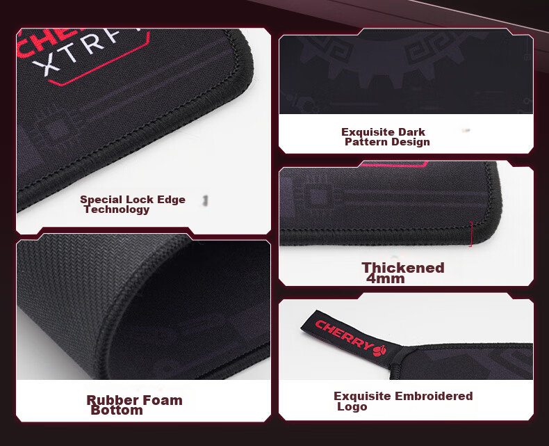 CHERRY ACE Series Mouse Pad Office Desk Mat Keyboard Pad Gaming Mouse Pad Carbon Fiber Texture Smooth Surface Double Braided Fabric 360x300x1mm 2