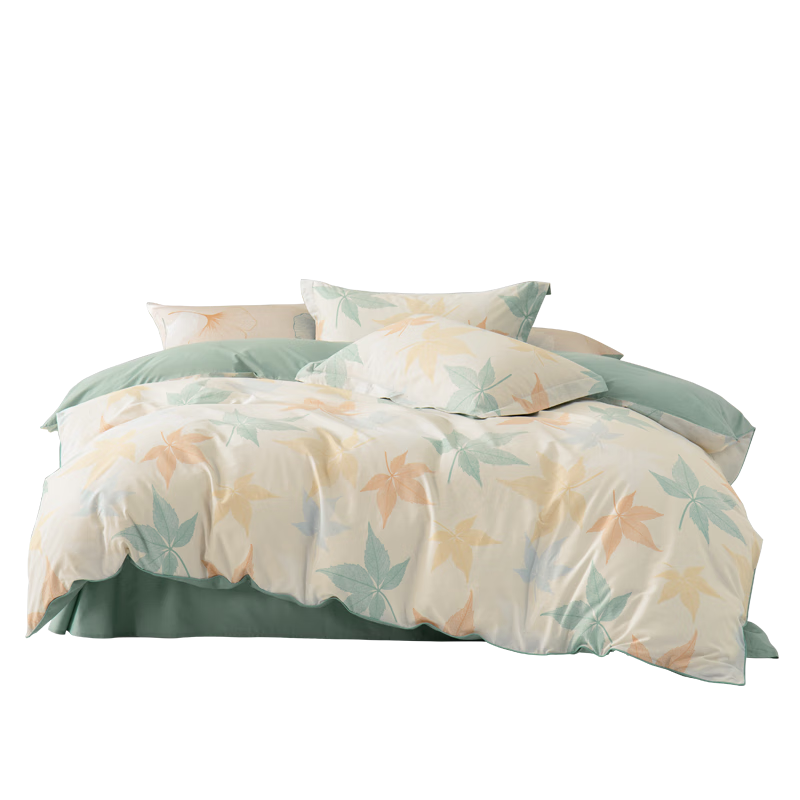 Shuixingjiafang Bedding Set for Students' Dormitory, Single Pure Cotton Set for 1.2-Meter Bed - Blooming Flowers And Falling Maple Leaves