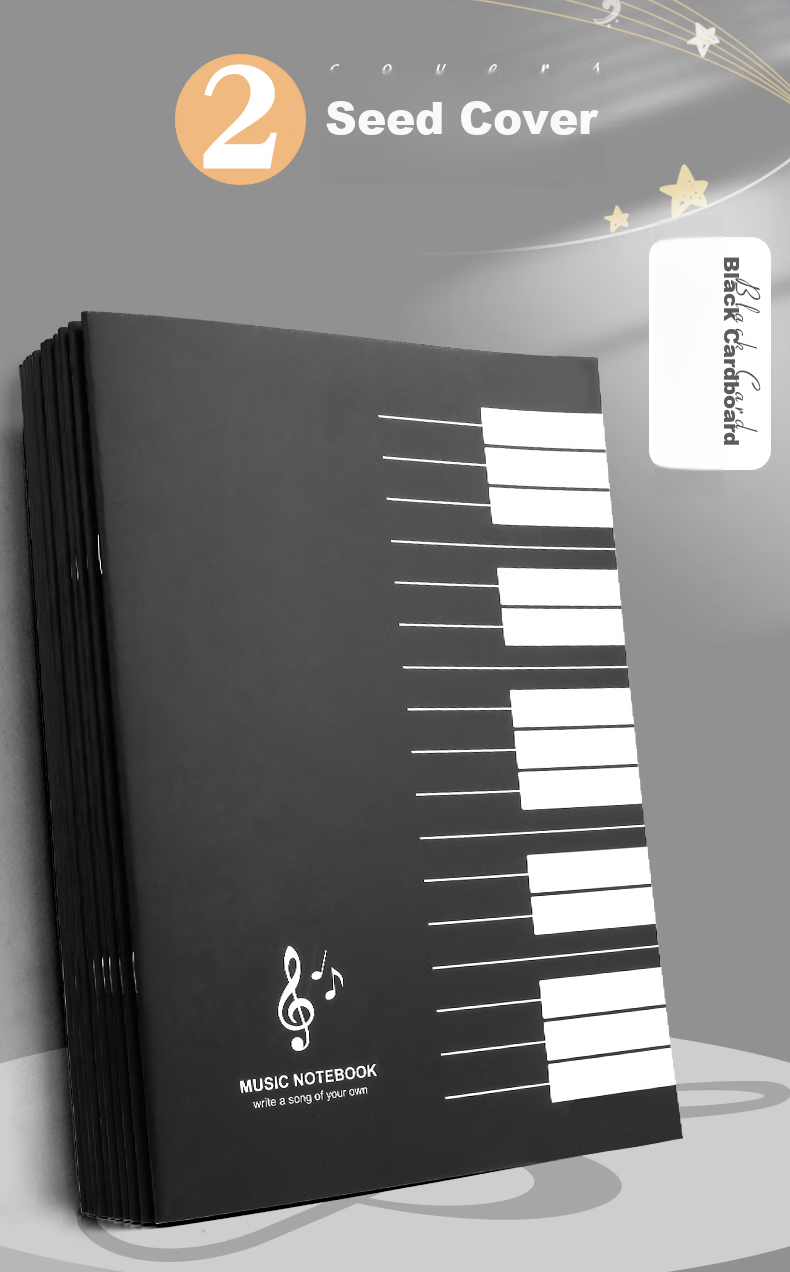 Jinzhi B5/40 Pages, 5-Book Set with Black Card Cover And Staff Paper, Large Spacing Student Sheet Music Notebook, Piano Guitar Practice Music Notebook for Children Beginners, Wide-Spaced Musical Score Book 2
