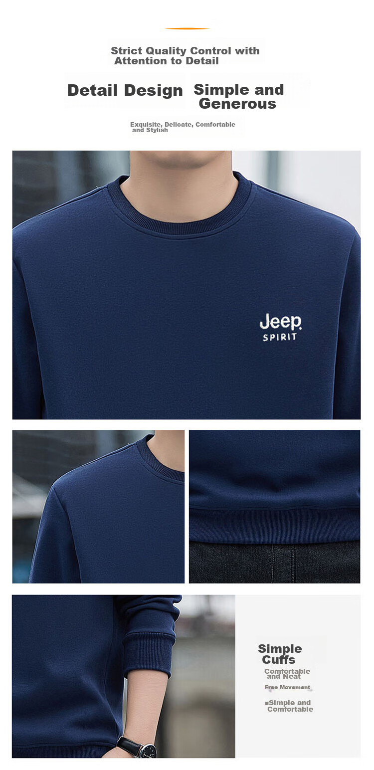 JEEP SPIRIT Men's Sweatshirt, Spring Top, Printed Undershirt, Loose Long-Sleeve T-Shirt, Navy Blue, 4XL 8