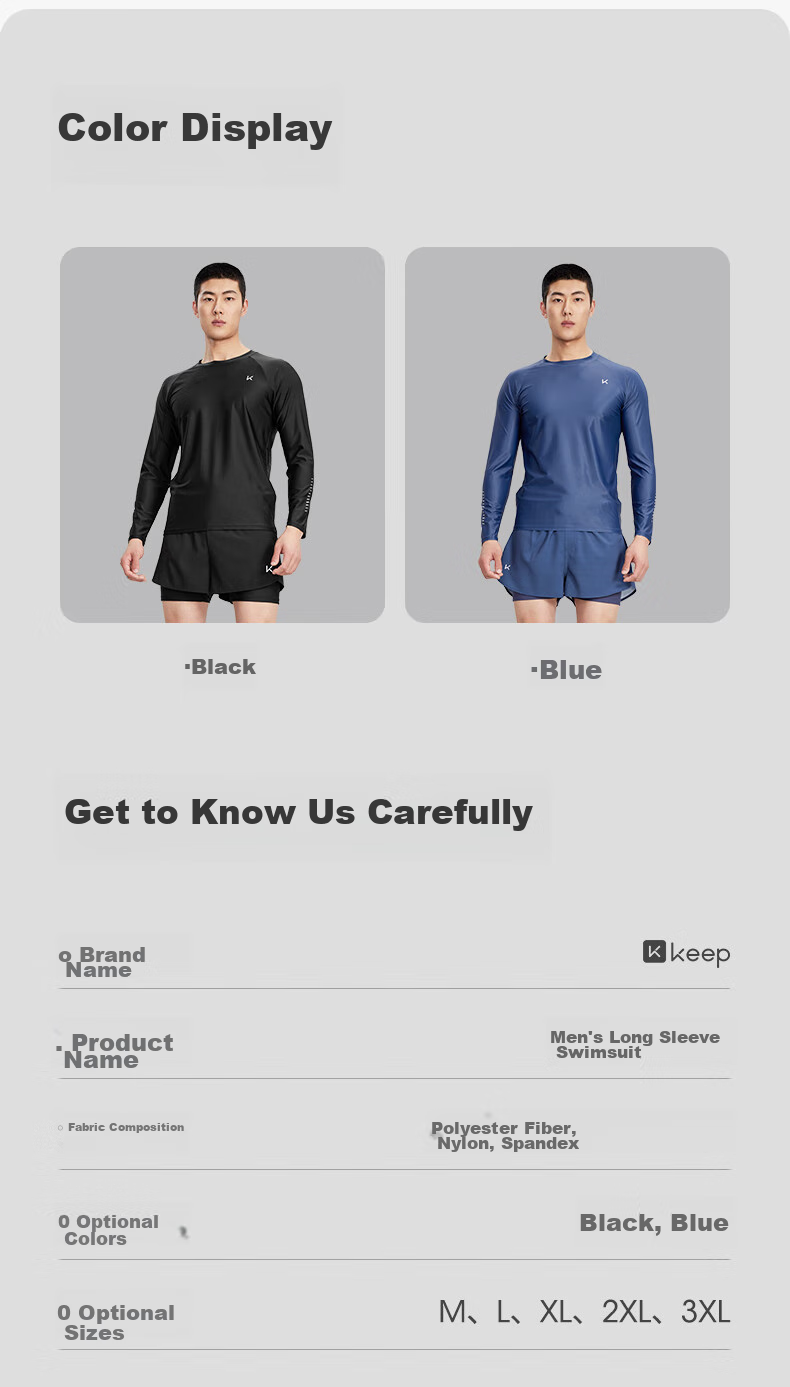 Keep Men's Long-Sleeve Swimsuit, Quick-Dry, Anti-Embarrassment, Professional Hot Spring Surfing Suit, Swimming Gear, Black, XL 15