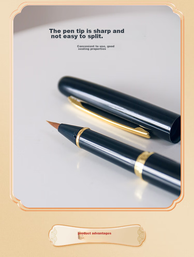 Yihaitangwenhua Calligraphy Brush Pen with Refillable Ink, Fountain Pen-Style Wolf Hair Portable Small Regular Script Calligraphy Brush for Sutra Copying, Extra Fine Art Brush for Gifting, Fountain Pen And Brush Gift Box Set - Coffee Color 3