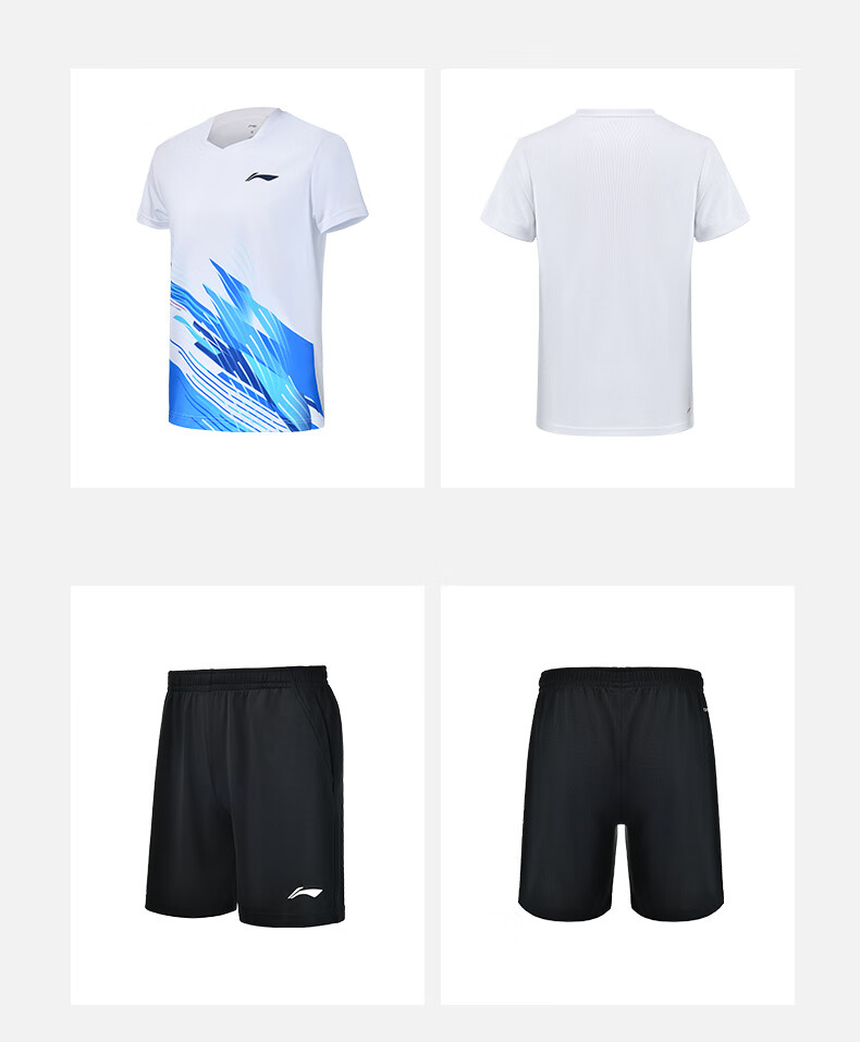 Li-Ning Badminton Outfit for Men And Women, Short-Sleeve Quick-Dry Competition Set, Top And Pants Two-Piece Set, Deep Navy Blue, Size L 13