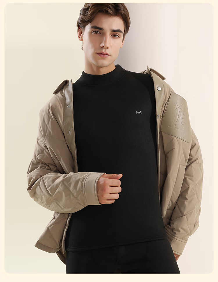 MiiOW [Goose Down & Silk 7A Antibacterial] Men's Thermal Underwear Fleece Thickened Autumn Shirt and Pants Warm Set 20