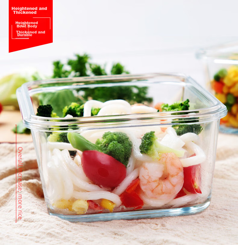 Chuangde Heat-Resistant Glass Food Storage Container, Microwave-Safe Lunch Box for Office Workers, Three-Compartment 1020+700ml with Bag 7