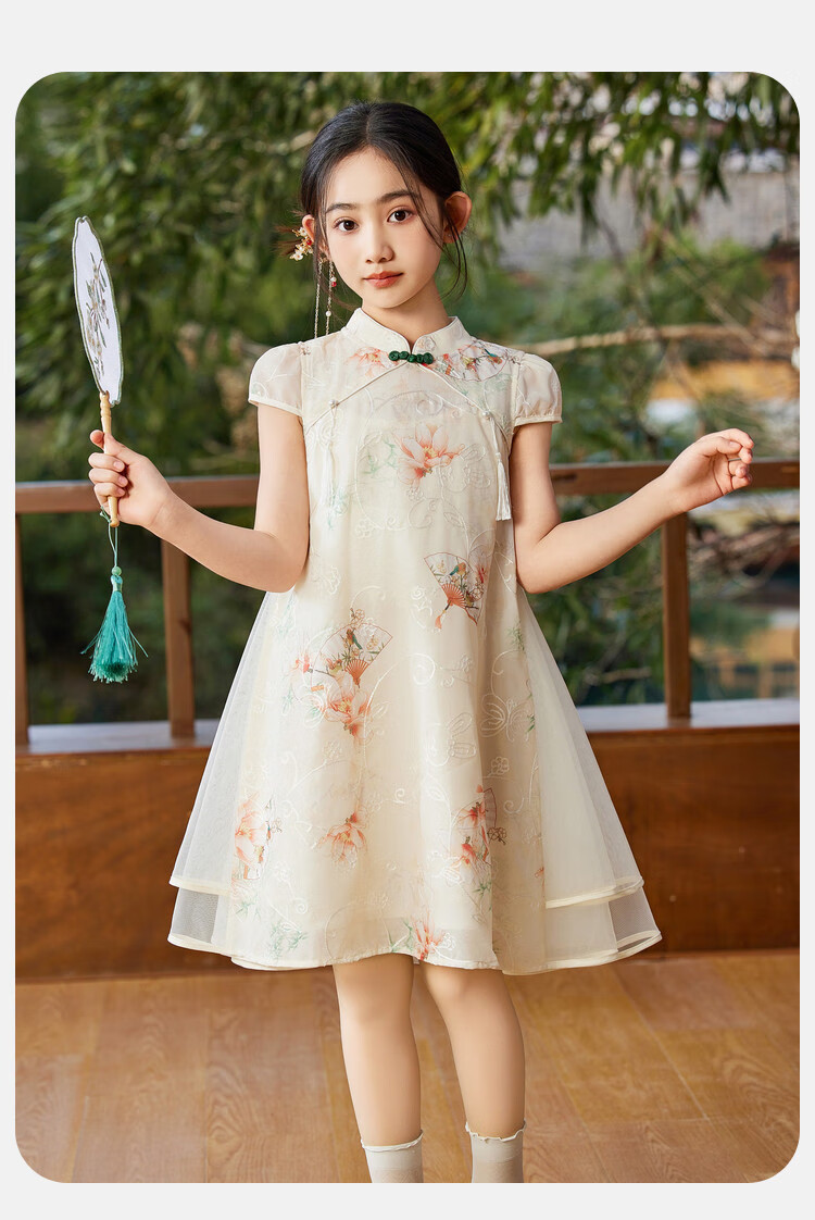 ASK JUNIOR Chinese-Style New Modern Girls' Dress, Summer Lightweight Mesh Dress, Embroidered Princess Skirt 8