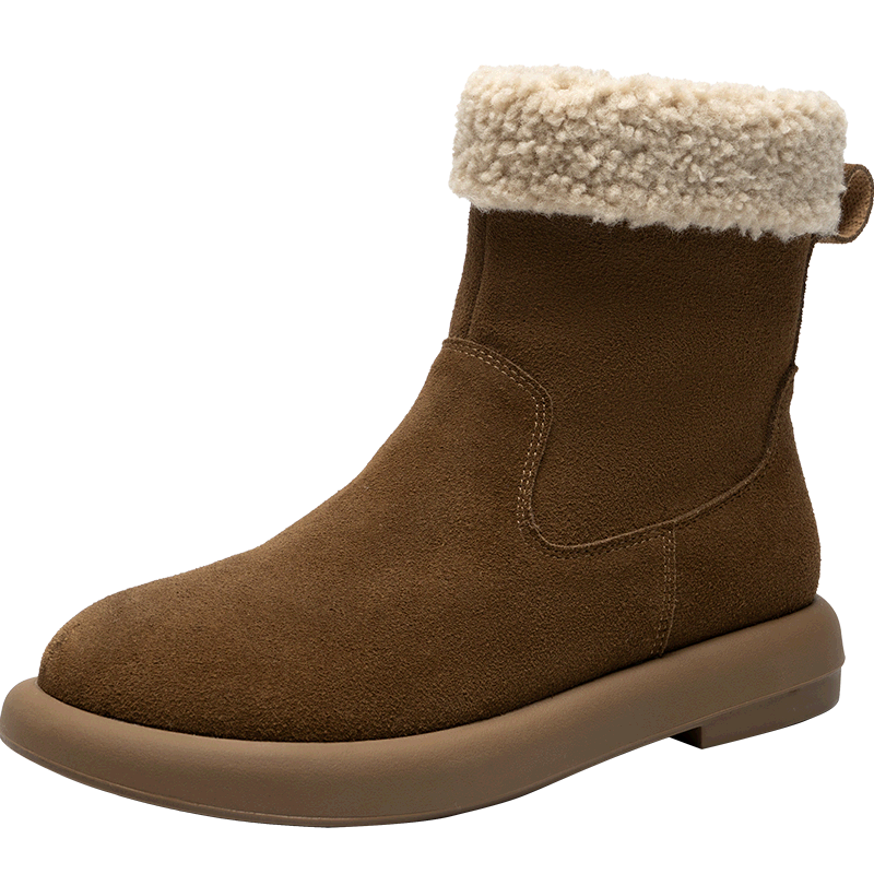 ZHR Snow Boots for Women, 2025 New Winter Style, Fleece-Lined Thick Women's Boots, Sheepskin Flat Ankle Boots for Women, EH97A Brown Size 40