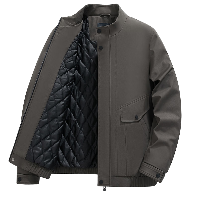 FIRS Men's Autumn Winter Quilted Thickened Warm Windproof Stand Collar Business Casual Comfortable Skin-friendly Pocket Jacket