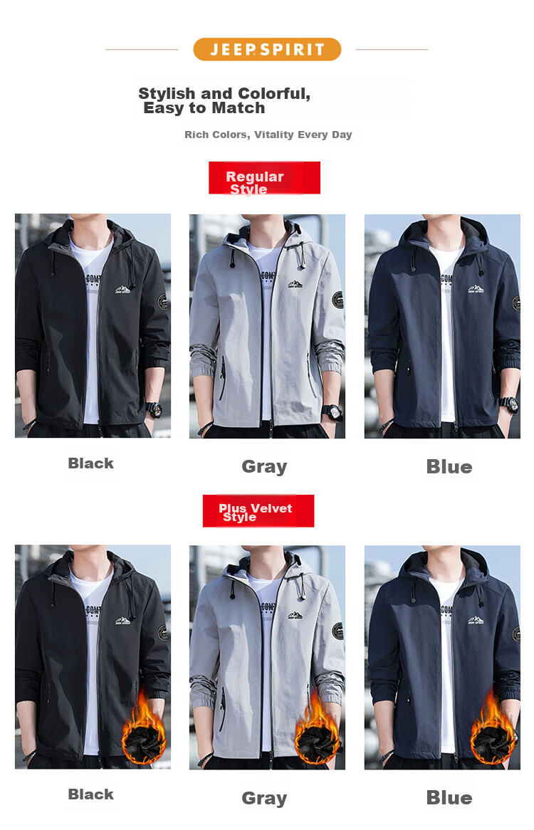 JEEP SPIRIT Men's Hooded Jacket, Spring And Autumn Casual Outerwear for Men, Black, Size L 10